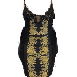 Sexy Black and yellow Midi dress with lace accents